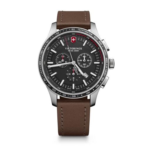 

Victorinox Alliance Sport Chronograph Watch, Stainless Steel Case (316L/Forged), Black Dial, Brown Leather Strap, Gift Item 241826