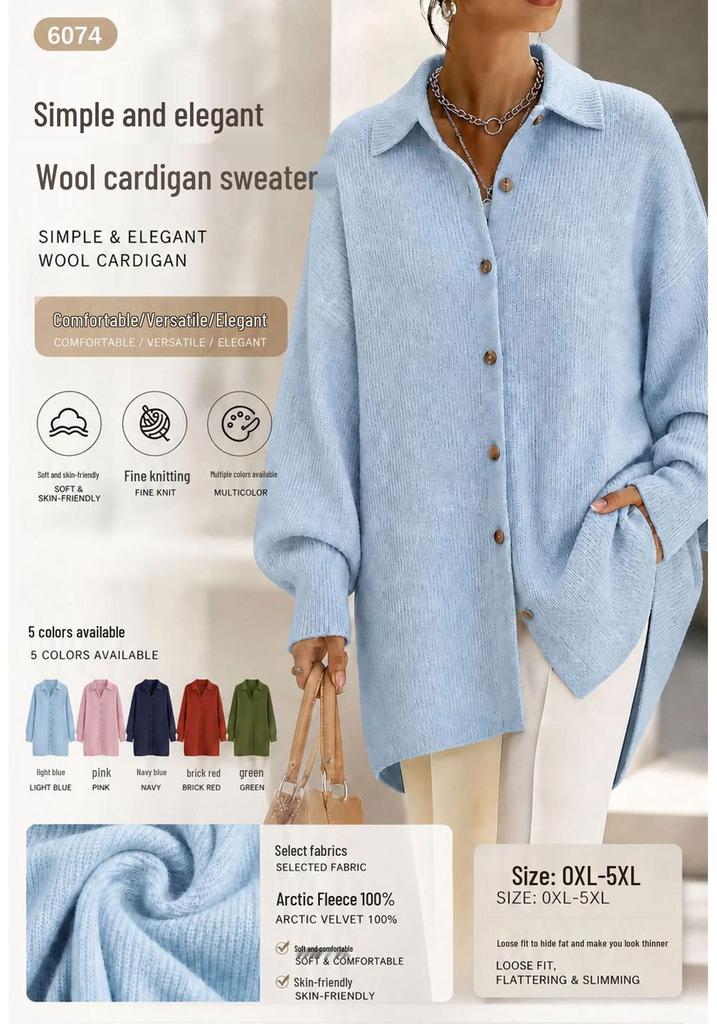 2026 Damen Eleganter Einfarbiger Knopf Langarm Woll Cardigan Pullover