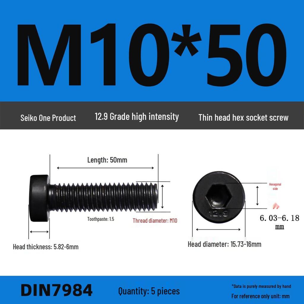 DIN7984 Grade 12.9 Thin Head Hex Socket Cap Screws - Sizes M3 To M16