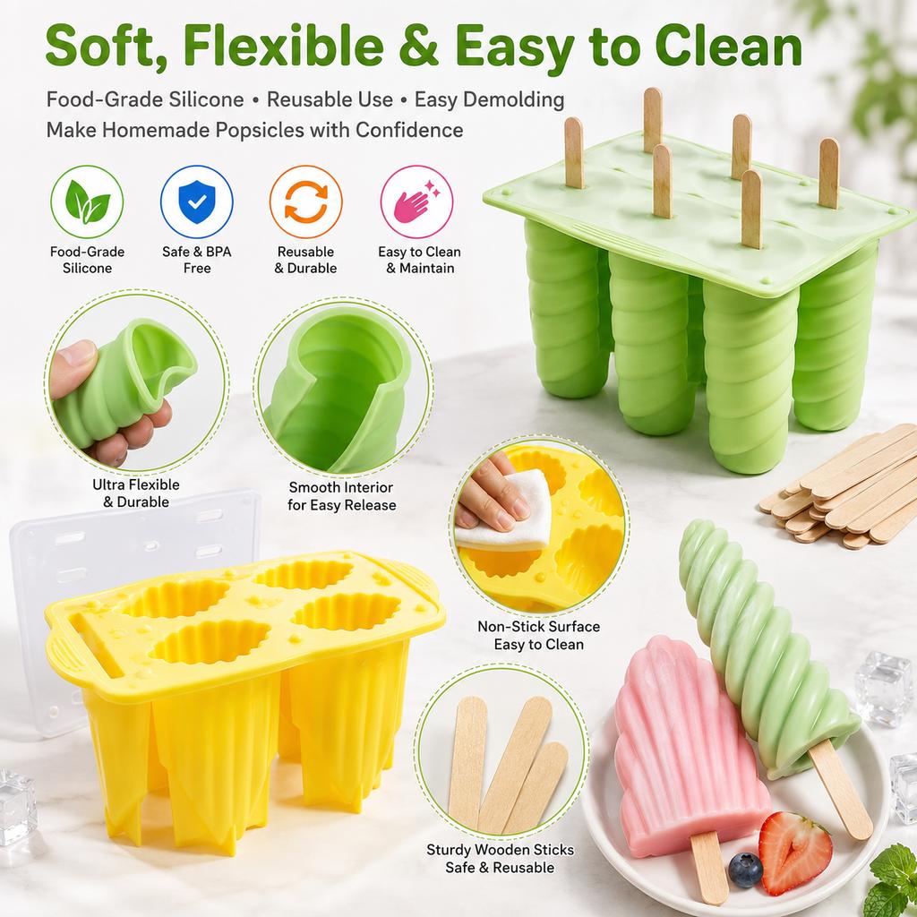 Silikon-Eis am Stiel Formen Einzigartiger Spiral- und Muschel-Eis am Stiel-Hersteller Flexibles Wiederverwendbares Eiscreme-Tablett für Hausgemachte Sommer-Leckereien