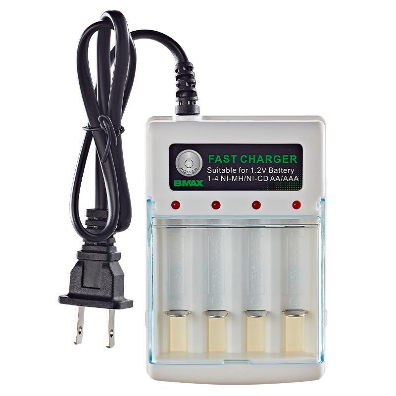 4-Slot AA/AAA Ni-MH/Ni-Cd Battery Charger with Independent 1.2V Charging Base and Flat AC Plug