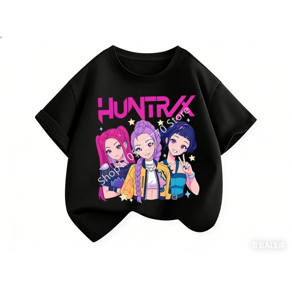 2026 Fun Huntrix Kpop Dämonenjäger T-Shirt für Jungen Mädchen Fans Geschenk Sommer Rundhals Kurzarm T-Shirts Mode Kinder T-Shirt