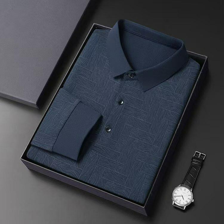Men's Autumn Lapel Ice Silk Breathable Long-sleeved Men's T-shirt Solid Color Casual All-match Thin Men's Polo Shirt