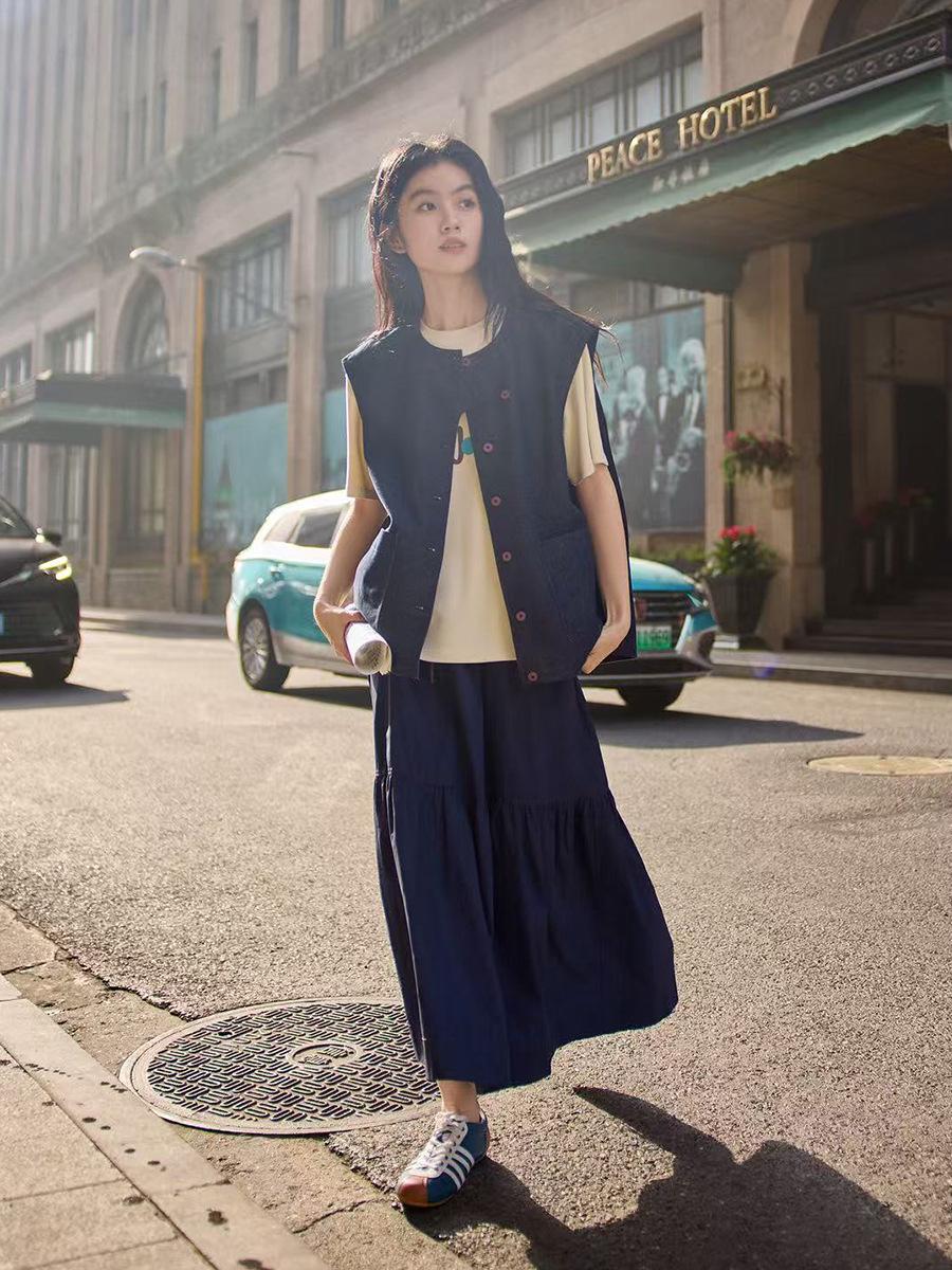 

Джинсовый жилет PLUS Designer - Женская свободная верхняя одежда без рукавов с круглым вырезом для осени 2025 M (45-60kg) темно-синий