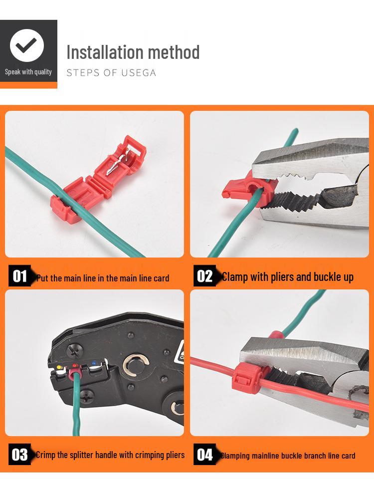 Flame-Retardant Orange T-Type Quick Connector: Non-Destructive Wire Terminal, No-Strip Required.