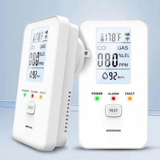 4-in-1 Gas & CO Detector with LCD Display Plug-in Natural Gas Carbon Monoxide Alarm Temperature & Humidity Monitor High Sensitivity Home RV Safety