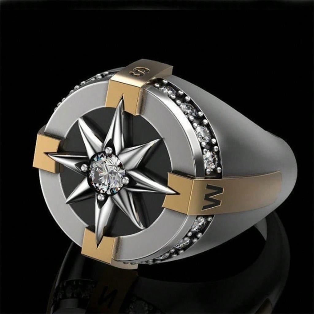 1 Modischer Nordstern Kompass Ring, Silber Gold Ästhetischer Schmuck für Herren, Tägliches Tragen, Feiertagsgeschenk