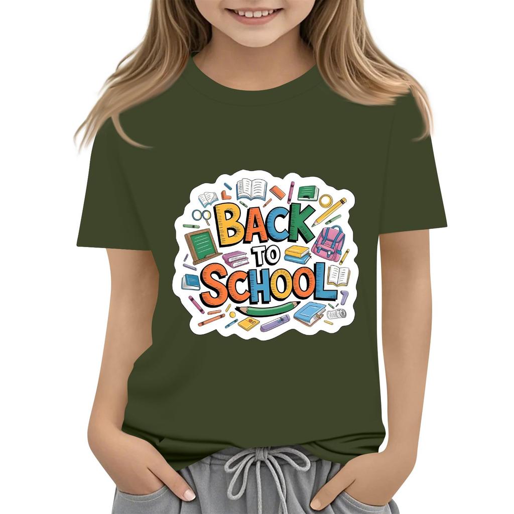 Children's Casual and Fashionable Round-Neck Printed Short-Sleeve Top for Back-to-School