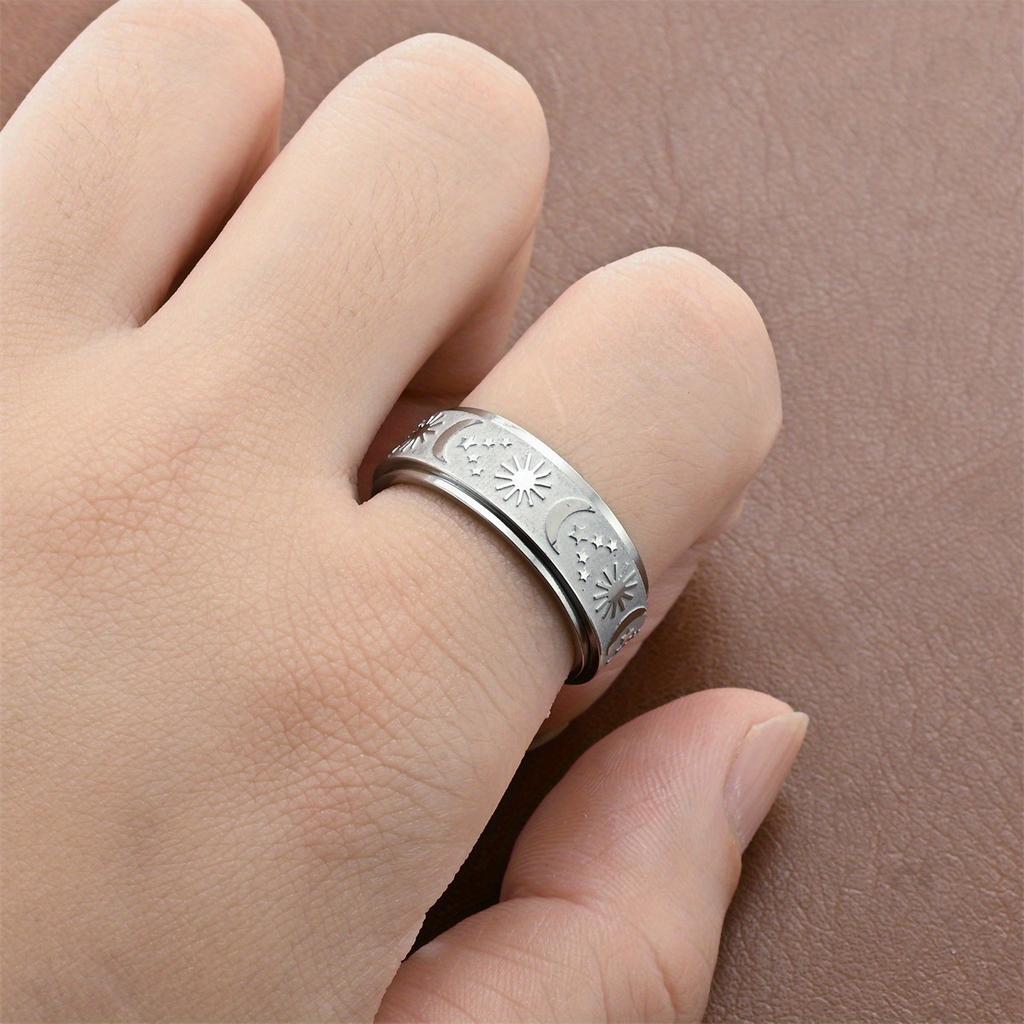 1PC Niche Stress Relief Star-Moon Rotating Titanium Steel Ring