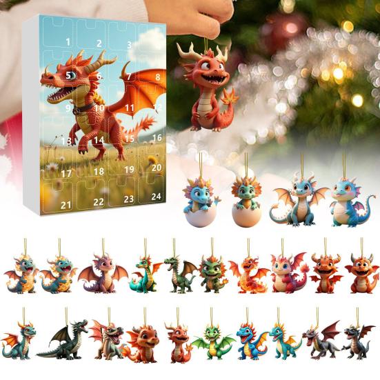 Christmas Advent Calendar 24 Acrylic Christmas Tree Ornaments Dinosaur Pendant Festive Bag Charms Creative Countdown Decor for Home Holiday Party
