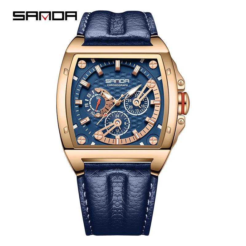 Sanda Men's Waterproof Quartz Watch with Leather Strap - Stylish and Durable Design