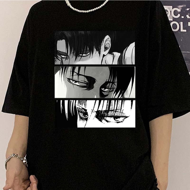 Dámská trička Japonské Anime Attack On Titan Levi Ackerman Eye Punk Tops Letní Harajuku Oversized gotické tričko s krátkým rukávem