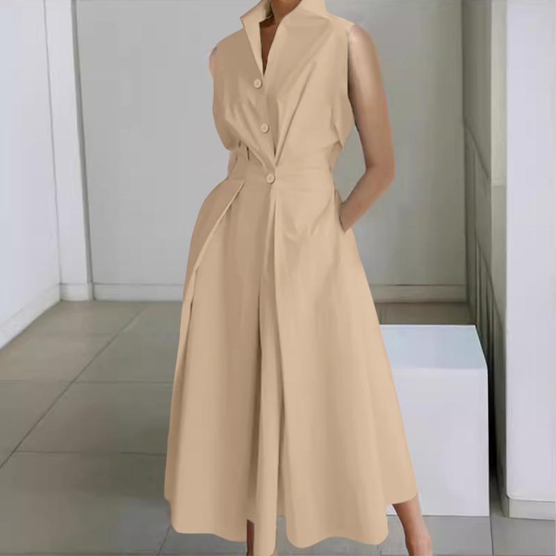 ZANZEA Women Casual Turn Down Collar Loose Summer Sleeveless Dress