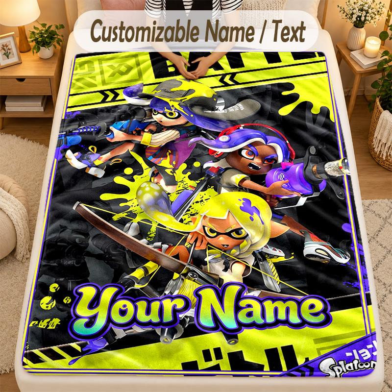 Flannel BlanketSplatoon Custom Name Text Personalized Soft Warm Throw Blanket Home Decor Gift