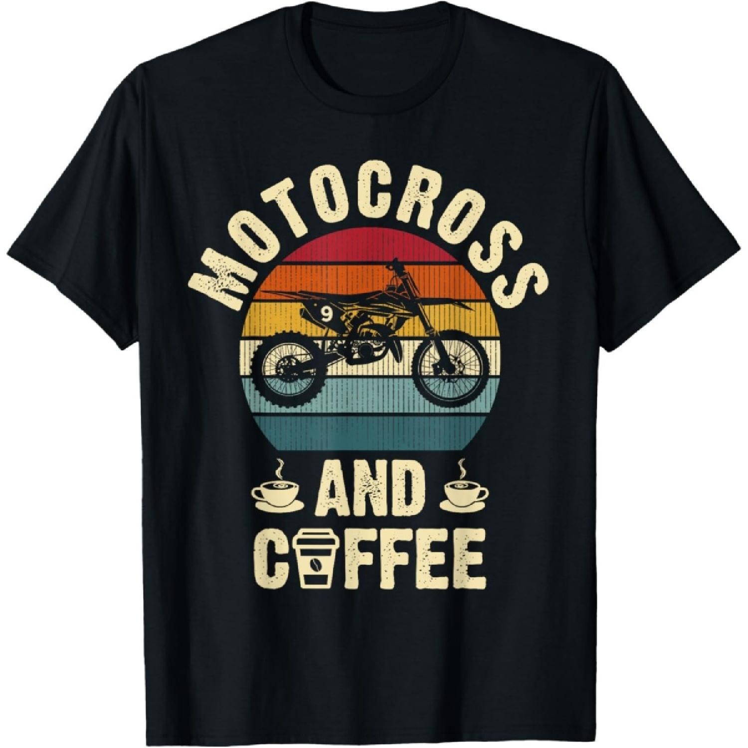 Funny Motocross and Coffee Lovers Vintage Theme Sport Cute T-Shirt S