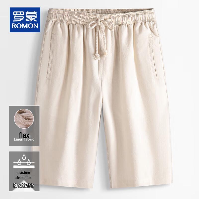 ROMON Men's Lightweight Linen Blend Chinese Style Capri Shorts
