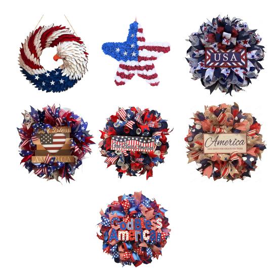 Patriotic Wreath for Front Door Handmade 4th of July Door Hanger Red White Blue American Wooden Hanging Plaque for Wall Porch Memorial Day Decor
