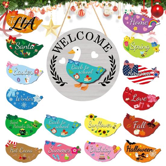 Housewarming Gifts for Goose Lovers Interchangeable Welcome Sign Front Door, Rustic Farmhouse Wood Door Hanger Home Porch Entryway And Seasonal Decor