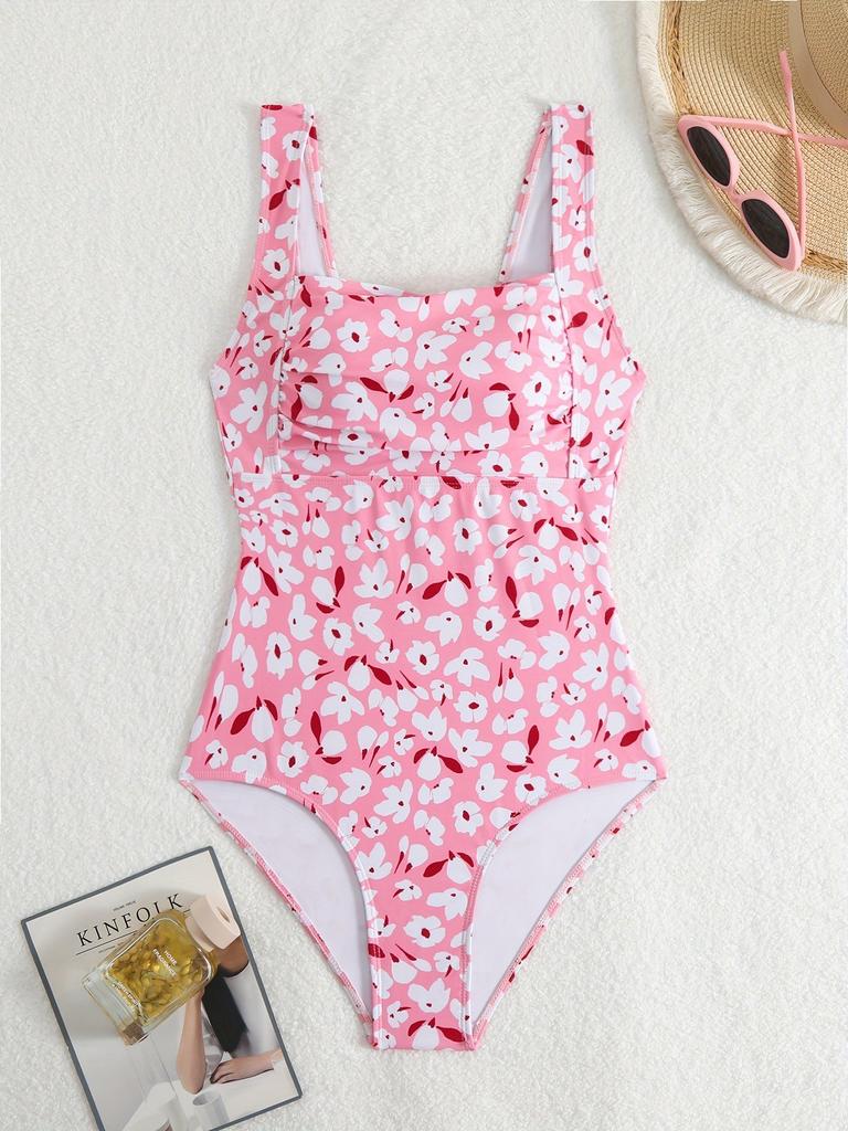 1011 European and American seaside vacation popular women's fashion simple conservative flower printing one-piece swimsuit