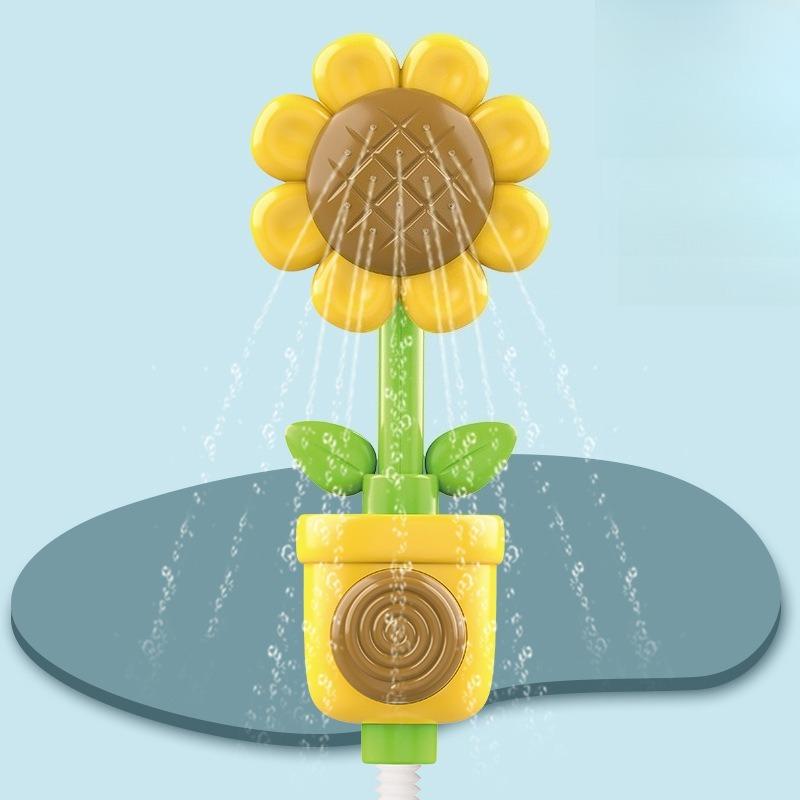 Suction Mounted Sunflower Shower Sprinkler Bath Toy Interactive Rotating Water Fountain Kids Bathroom Playtime Accessory