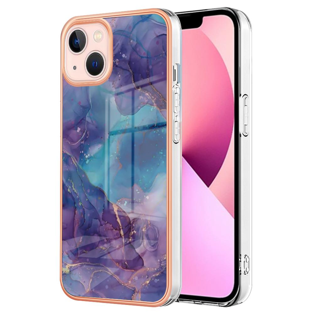 

YB IMD Series-16 Style E 2.0mm TPU Case for iPhone 15 Plus,Electroplating Frame IMD Marble Pattern Phone Cover Purple