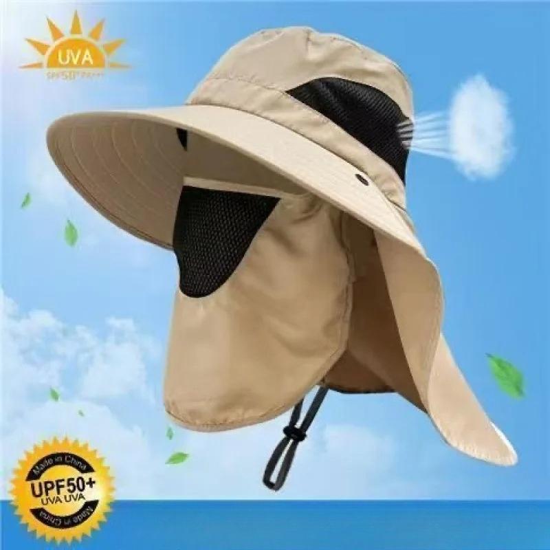 Summer Outdoor Fishing Caps Men Wide Brim UV Protective Mask Thin Casual Hats Sports Climbing Sun Hats