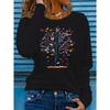 Ladies' Spring and Autumn Clothing Colorful Tree and Butterfly Printed T-shirt Long Sleeve Round Neck Casual Top