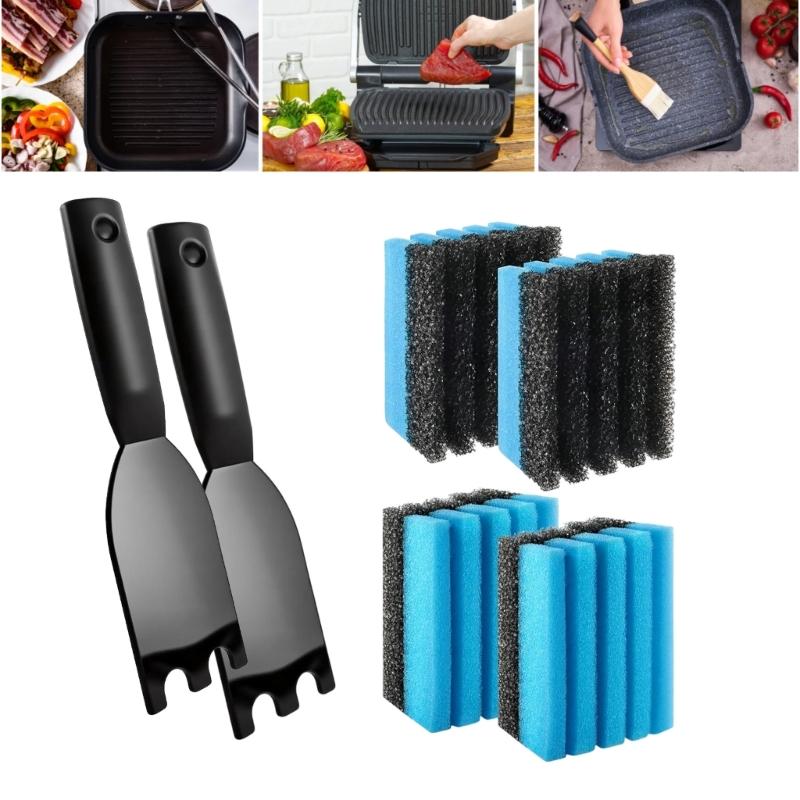 Practical Grill Cleaning Accessories Pack With Sponges And Scrapers Nylon Spatula Grills with Grooves And Cookware