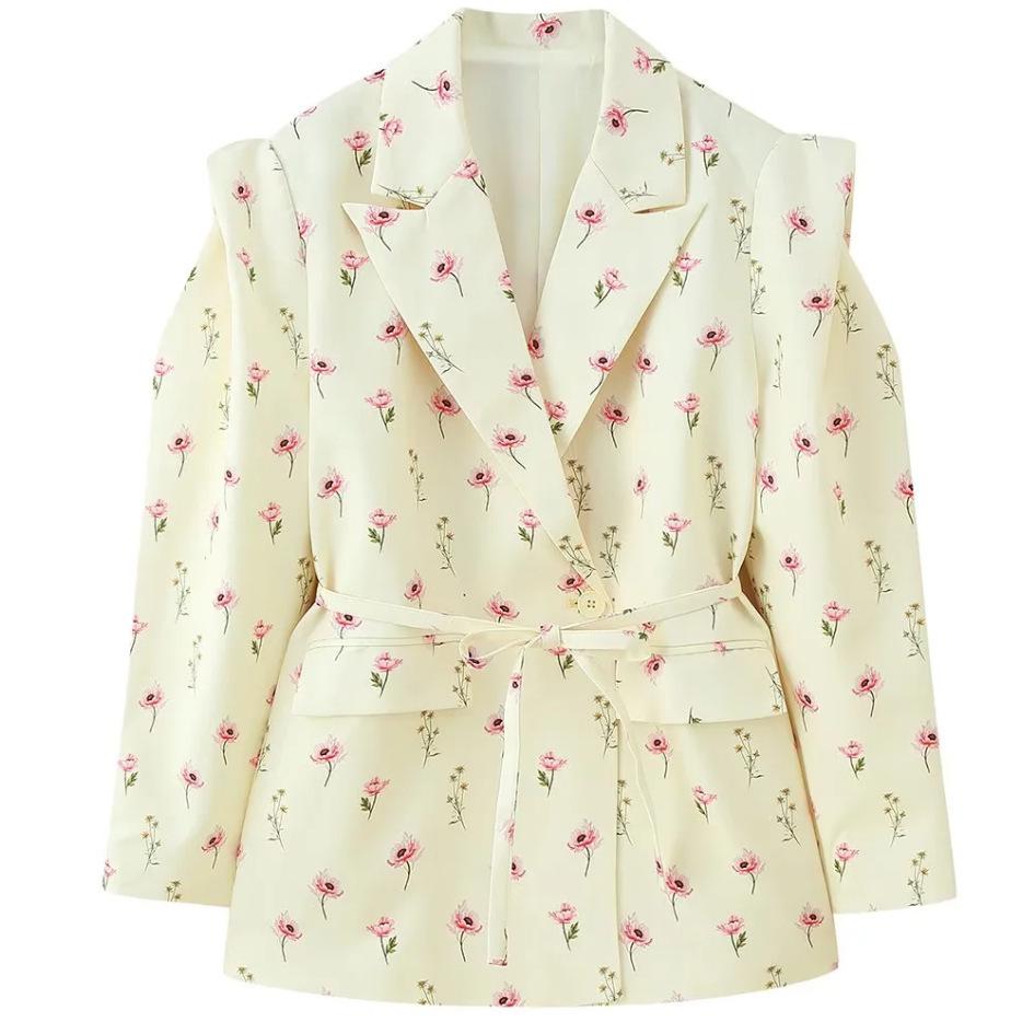 European & American Style Women's Slimming Waist Belt Wide Shoulder Suit Jacket