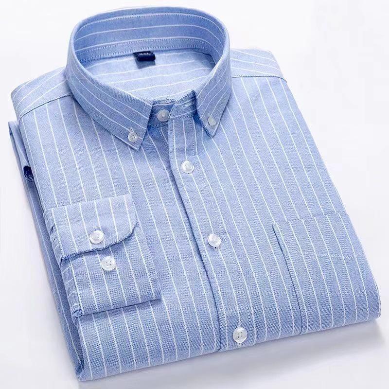 

Мужская рубашка оксфорд из хлопка в полоску с длинным рукавом - Повседневная деловая одежда Size 41