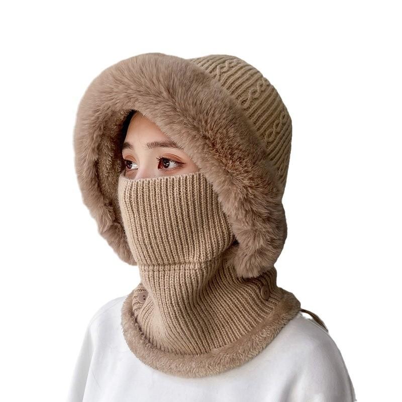 Outdoor Knitted Hat Fashionable and Simple with Velvet Neck and Ear Protection Warm Hat Knitted Hat