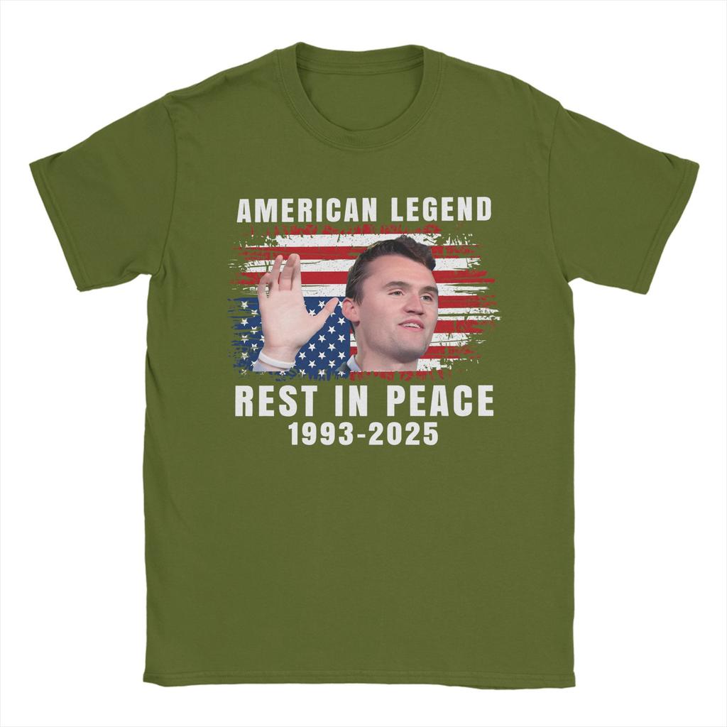 Fashion Rest In Peace Charlie Kirk American Flag TShirts for Men Round Collar Cotton T Shirts Short Sleeve Tee Shirt Adult Tops