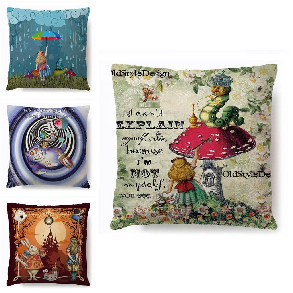 Cotton Linen Alice In Wonderland Pillow Case For A Charming Decor**