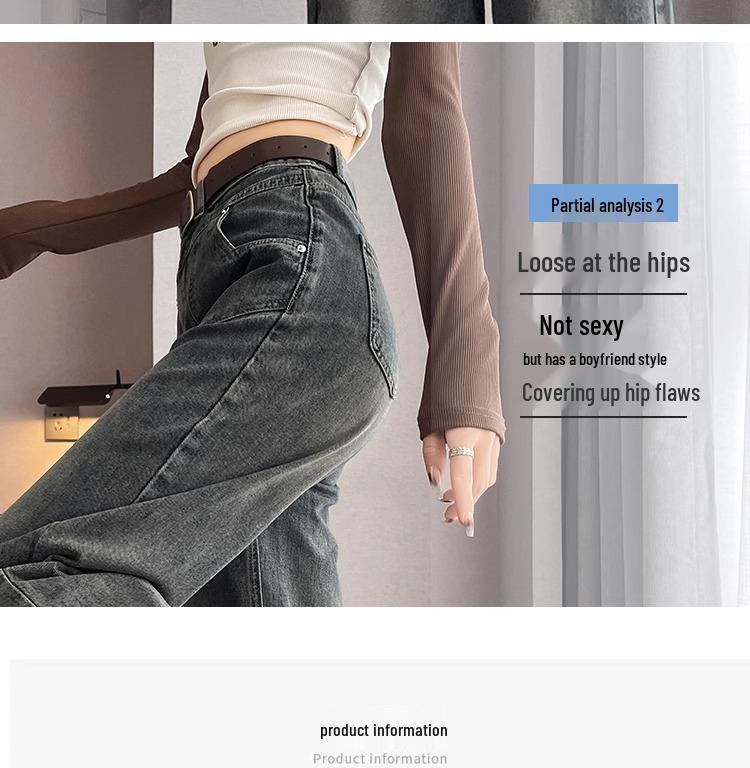 Women's Blue-Gray High-Waisted Wide-Leg Jeans - 2025 Spring Retro Casual Style