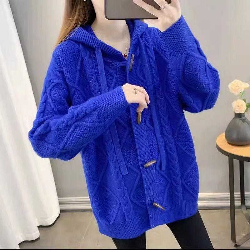Cárdigan con capucha para mujer, moderno y popular, cárdigan de punto holgado para otoño e invierno