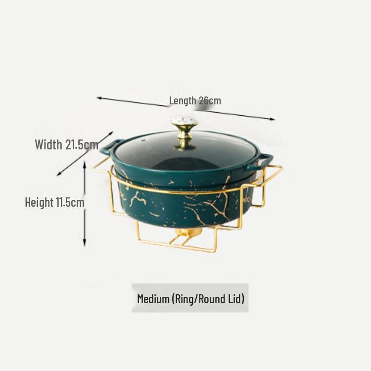 

Скандинавська керамічна супниця з двома ручками, мармуровим золотим візерунком і підставкою для свічки