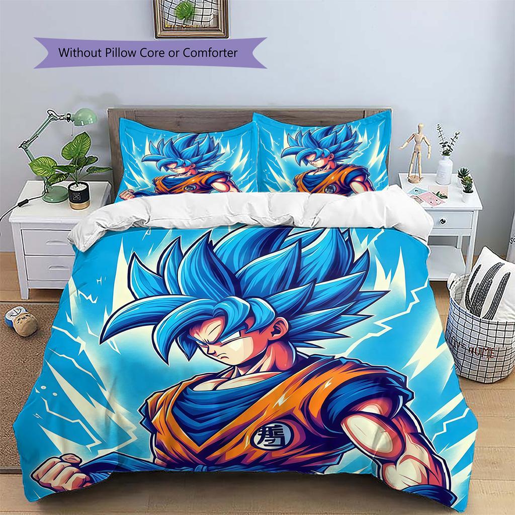 Son Goku Muster Bettwäsche Bettdecke Set Heimdekoration Geschenk (1 Bettbezug + 2 Kissenbezüge (ohne Füllung)).xwn