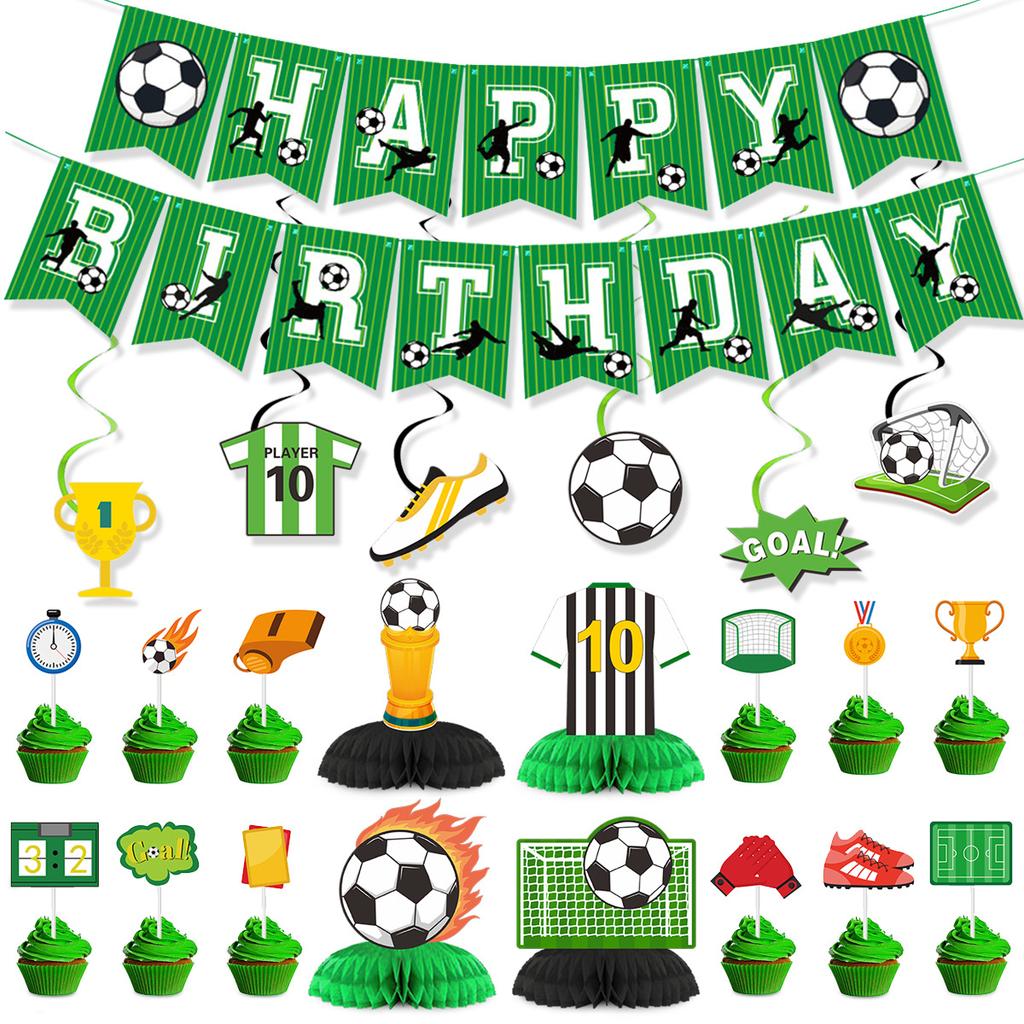 Football Birthday Party Supplies, Soccer Banner & Cake Topper Decor Set