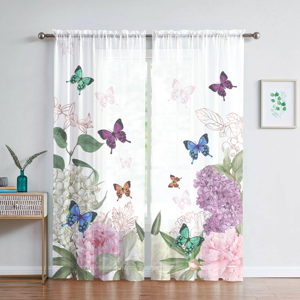Phalaenopsis Floral Sheer Voile Drape For Living Dining Room Room Bedroom Kitchen Window Opening Transparent Chiffon Flowers Tulle Curtains