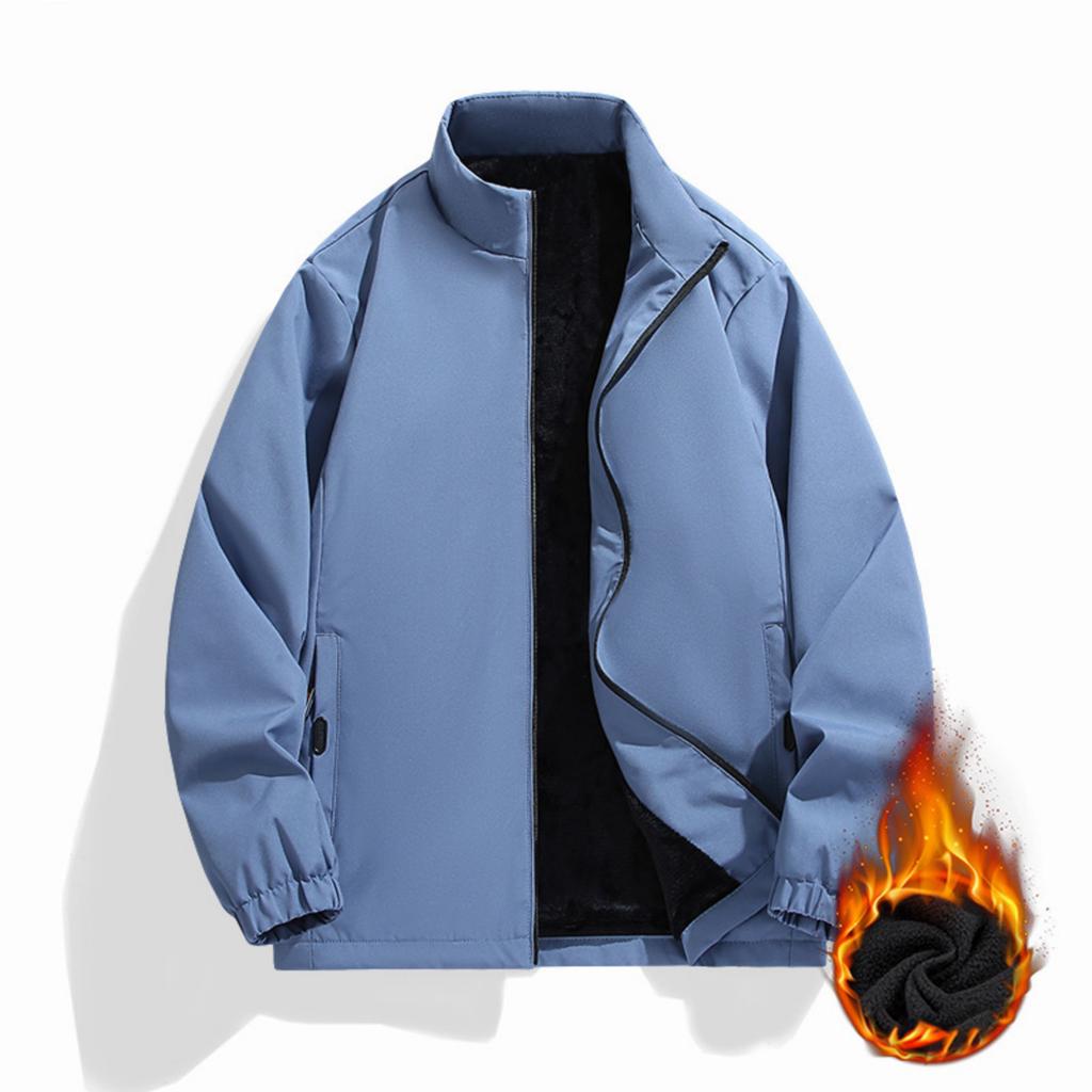 Men's Casual Solid-color Long-sleeved Windproof, Rainproof And Snowproof Jacket, Men's Waterproof Inner Fleece Thickened Warm Coat