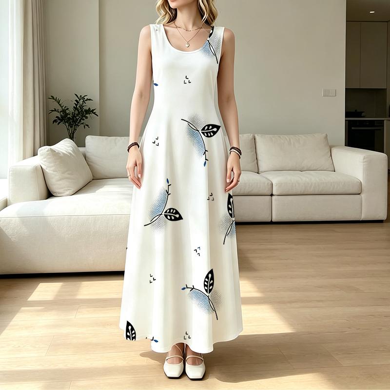 U-Neck Sleeveless Maxi Dress,Loose Fit,Comfortable & Breathable Fabric,Versatile for Beach Vacation,Daily Wear,Flattering for Most Women