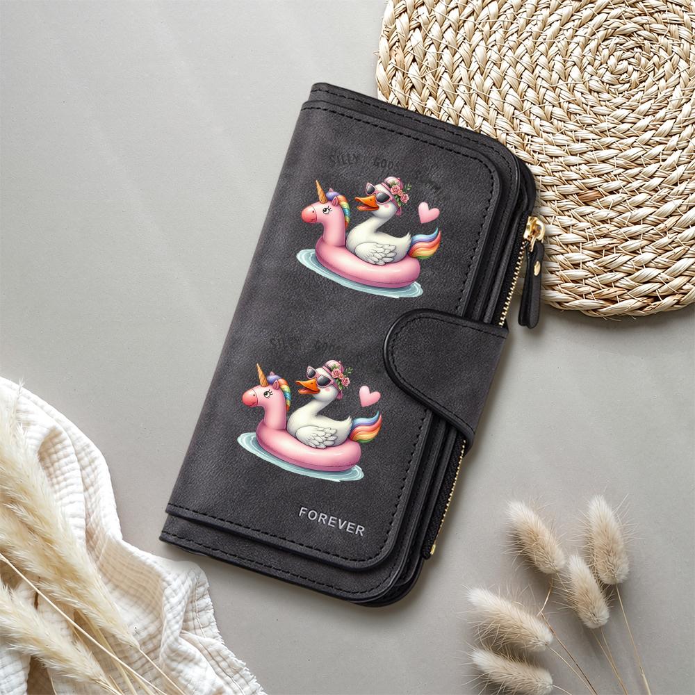 Cute Duck Print Long Wallet Fashion PU Leather Card Holder Casual Portable Purse for Women