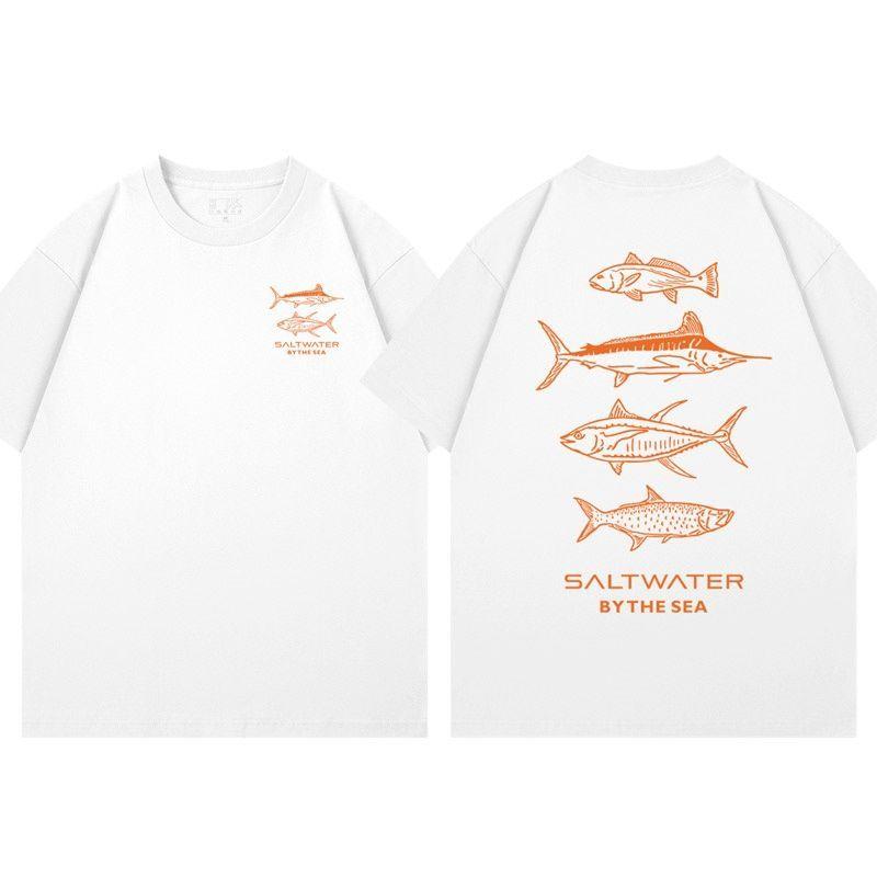 Saltwater By The Sea Saltwater Fish Species Graphic T Shirt for Unisex 100 Cotton Oversized Fishing Streetwear Black 2026 New