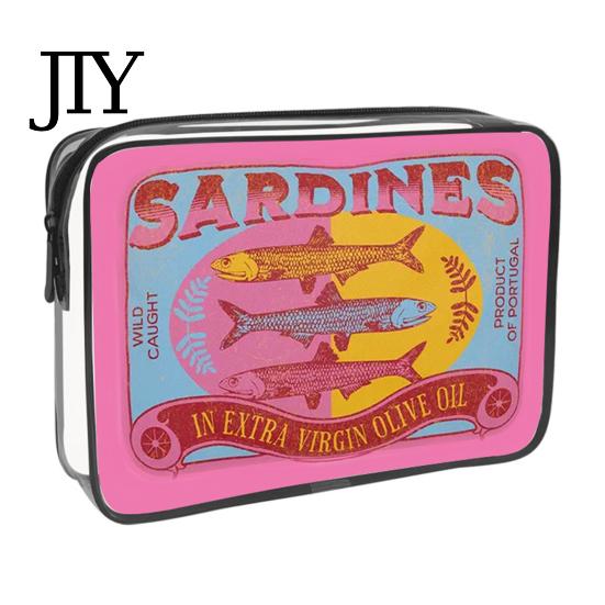 Retro-Fischdosen-Design Kosmetiktasche Sardinen Kosmetiktasche, durchsichtige wasserdichte Tasche, Reißverschluss Transparente Reise-Aufbewahrungstasche Verschluss Toilettenartikel für Damen