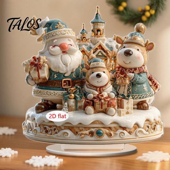 New Year Party Supplies Christmas Candle Ornament, 2D Flat Acrylic Ornament with Base, Tabletop Ornaments Snowman Reindeer Festive Table Centerpiece