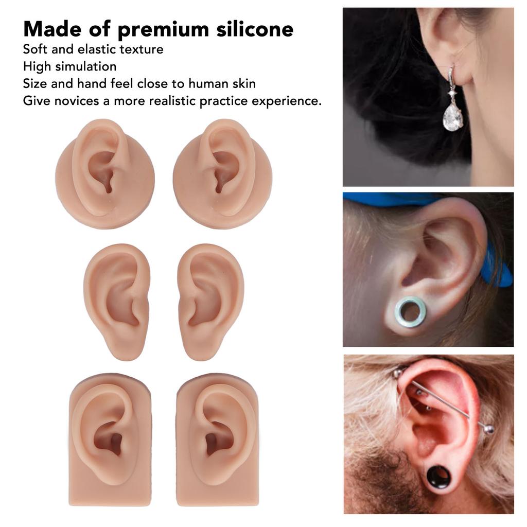3 Pairs Silicone Ear Model Soft Flexible Simulation Human Ear Model for Piercing Practice Jewelry Display