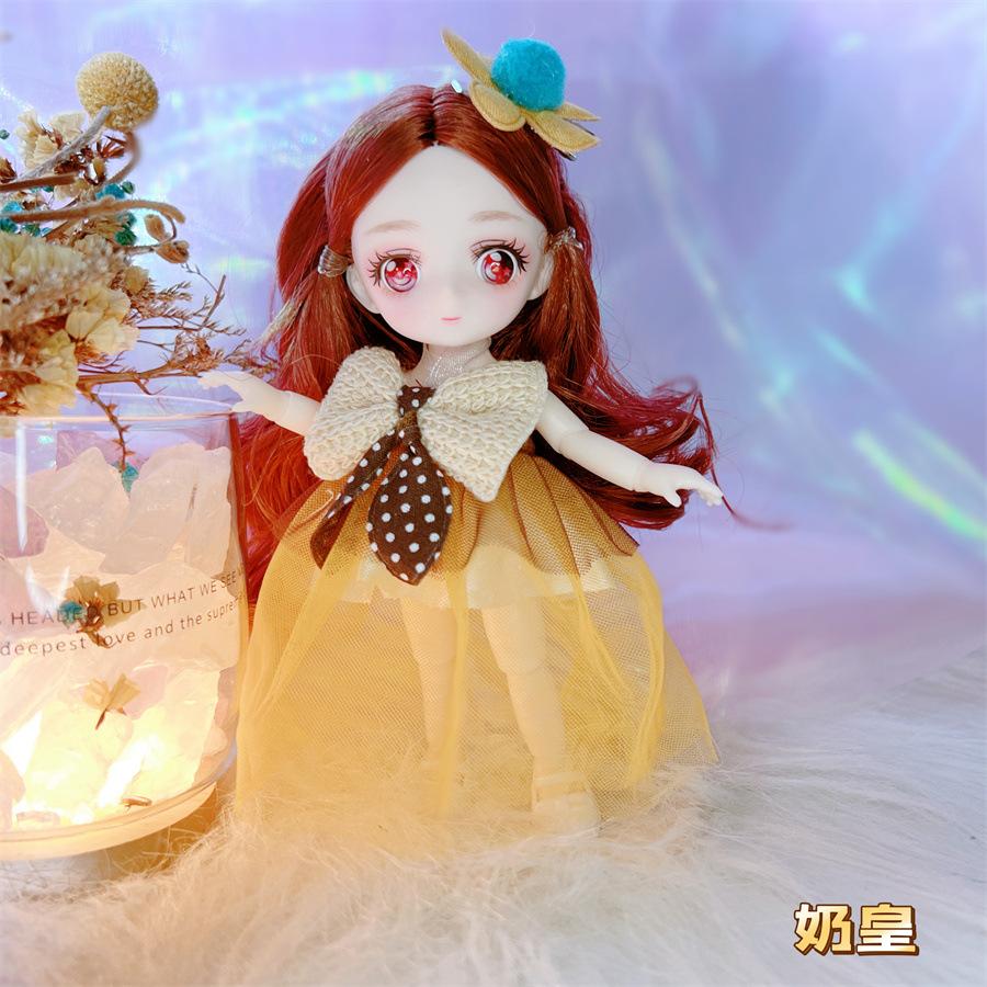 16cm 3D Comic Eyes Girl Princess BABI Doll Toys 1/8 BJD Joints Movable Pretty Clothes White Skin Kids Dress Up Toys Gifts
