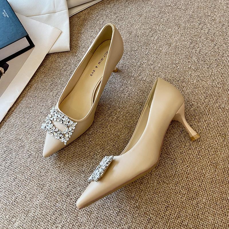 

G650-13 French 2025 new fairy style shoes water temperament with skirt women s shoes rhinestone stiletto shoes 39 абрикосовый