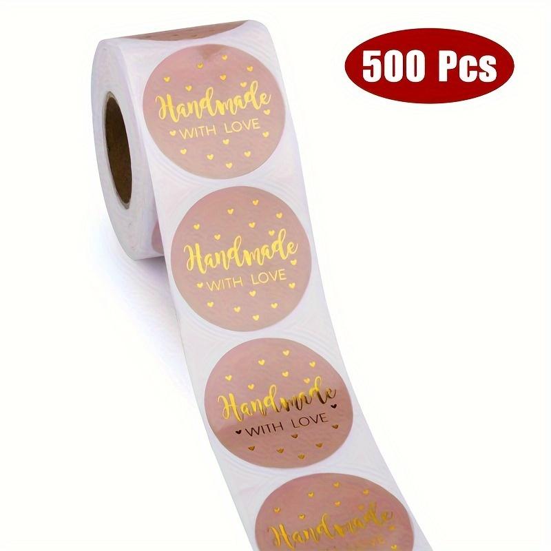 Handmade Love Kraft Paper Stickers, Round Adhesive Labels for Baking, Wedding Decorations, and Party Embellishments