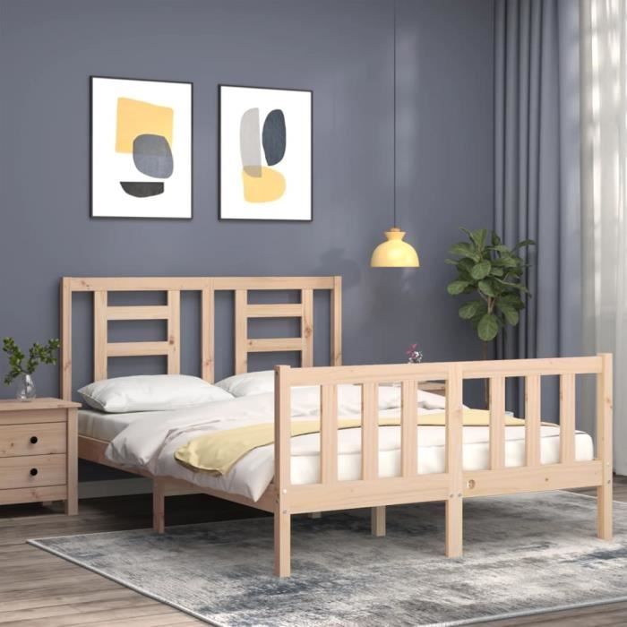 VidaXL Cadre de lit avec tête de lit 140x200 cm bois massif 3192881